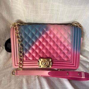 Gradient Pink and Blue Caviar Quilted Women's Boy Bag Crossbody Jelly Bag